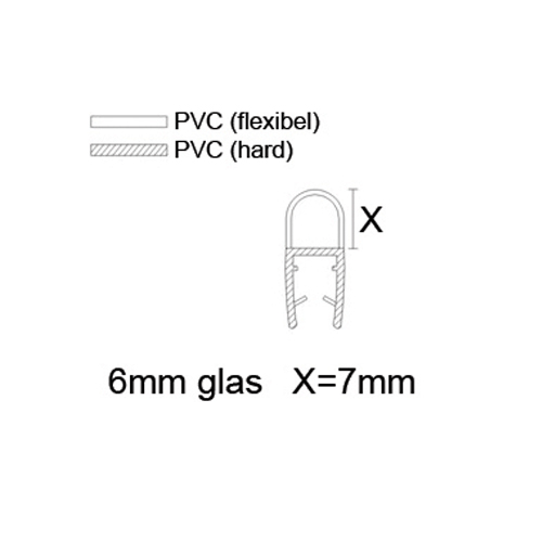 Zijstrip type D 6mm glasdikte. Zijkant douchedeur. Lengte 2000mm. - Afbeelding 2