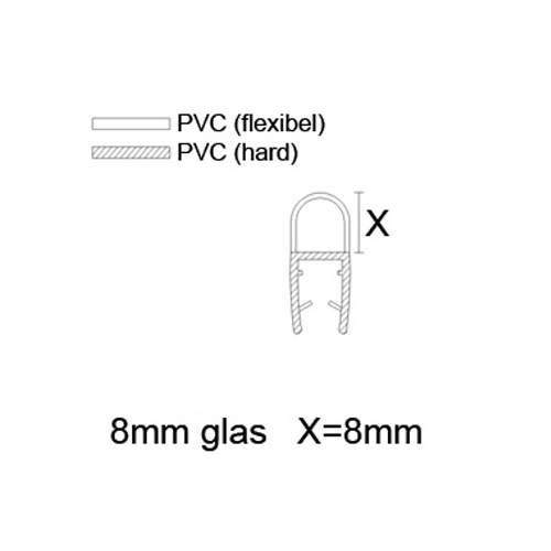 Zijstrip type D 8mm glasdikte. Zijkant douchedeur. Lengte 2000mm. - Afbeelding 2